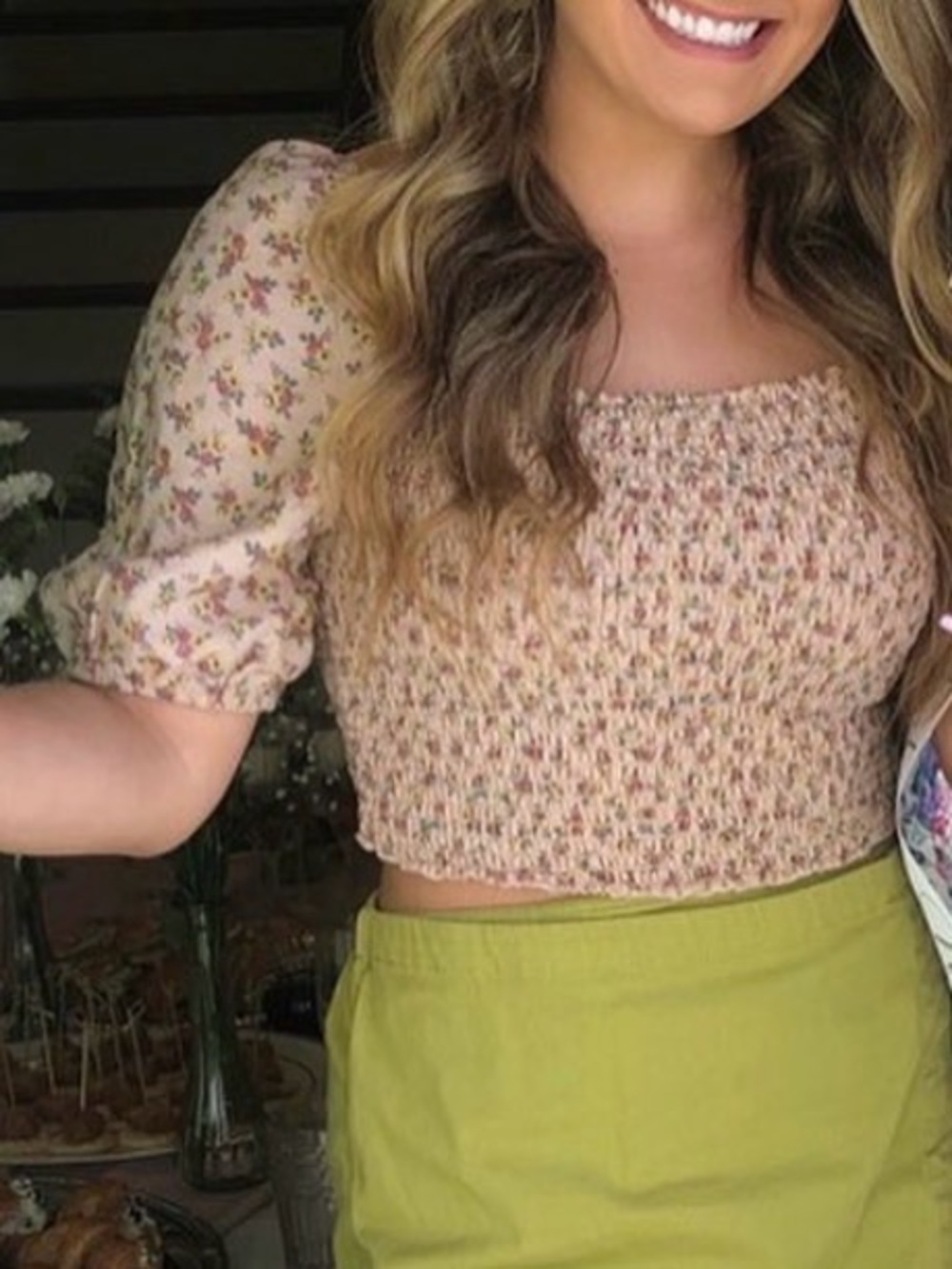Xhilaration Target Floral Smocked Crop Top Puff Sleeve Women's Medium